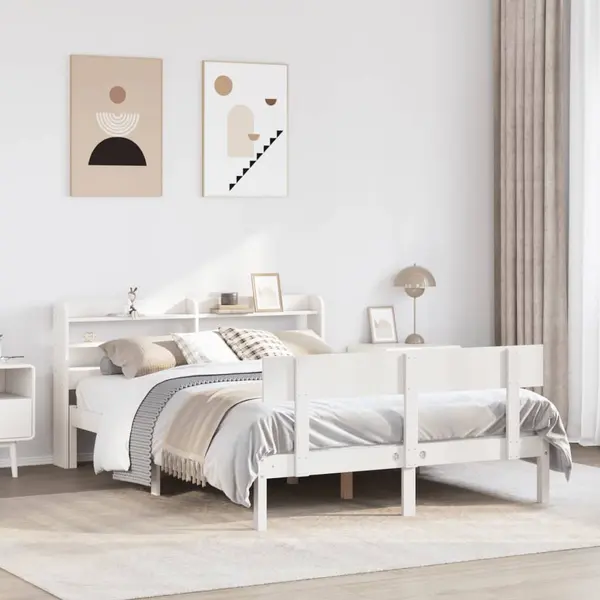 Gossi cadru de pat fara saltea, alb, 120x200 cm, lemn masiv pin