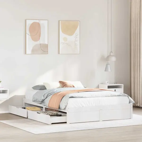 Gossi cadru de pat fara saltea, alb, 120x200 cm, lemn masiv pin