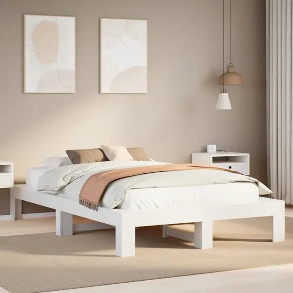Gossi cadru de pat fara saltea, alb, 120x200 cm, lemn masiv pin