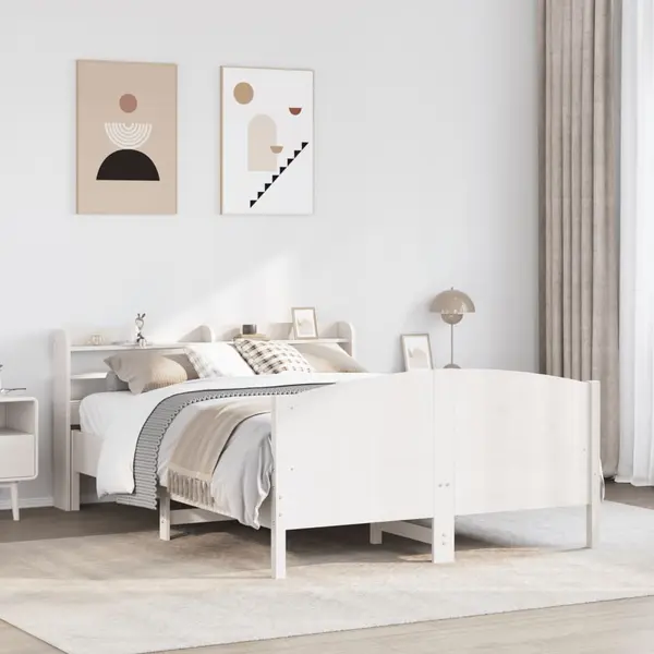 Gossi cadru de pat fara saltea, alb, 120x200 cm, lemn masiv pin