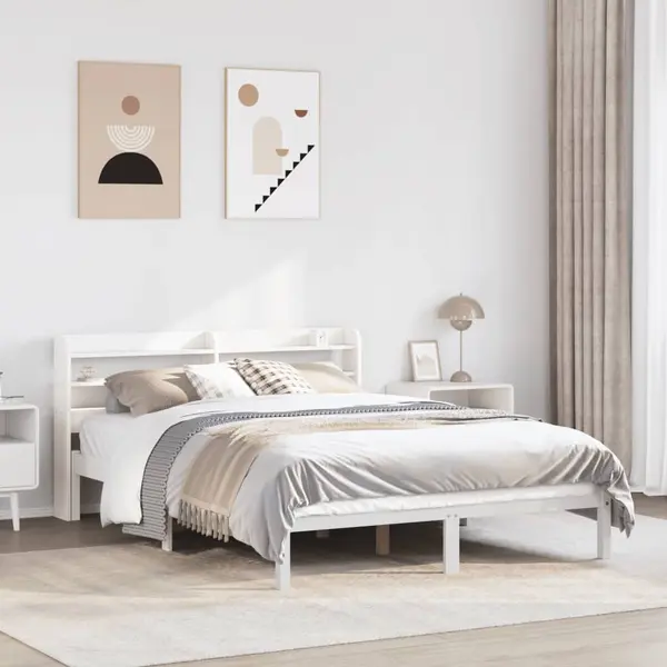 Gossi cadru de pat fara saltea, alb, 135x190 cm, lemn masiv de pin