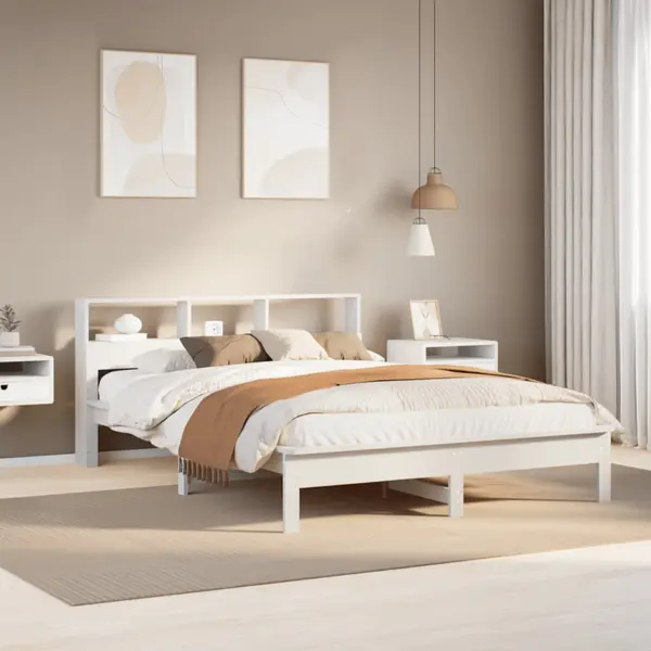 Gossi cadru de pat fara saltea, alb, 135x190 cm, lemn masiv de pin