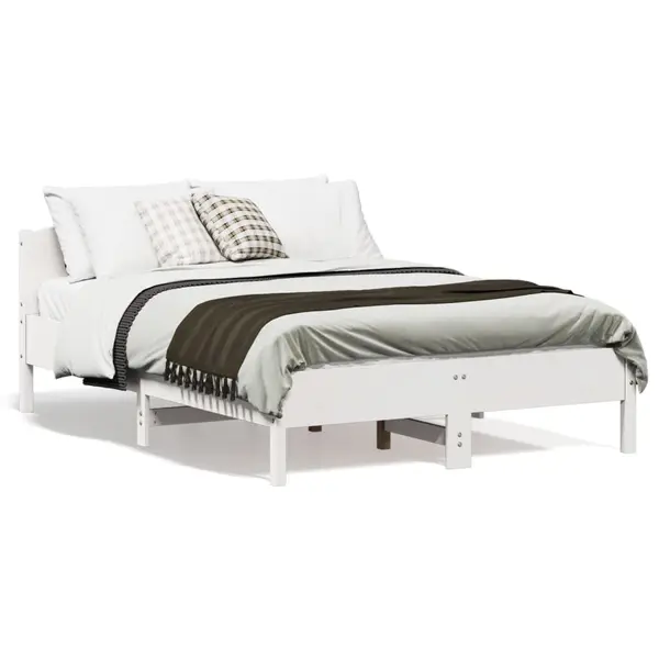 Gossi cadru de pat fara saltea, alb, 135x190 cm, lemn masiv de pin