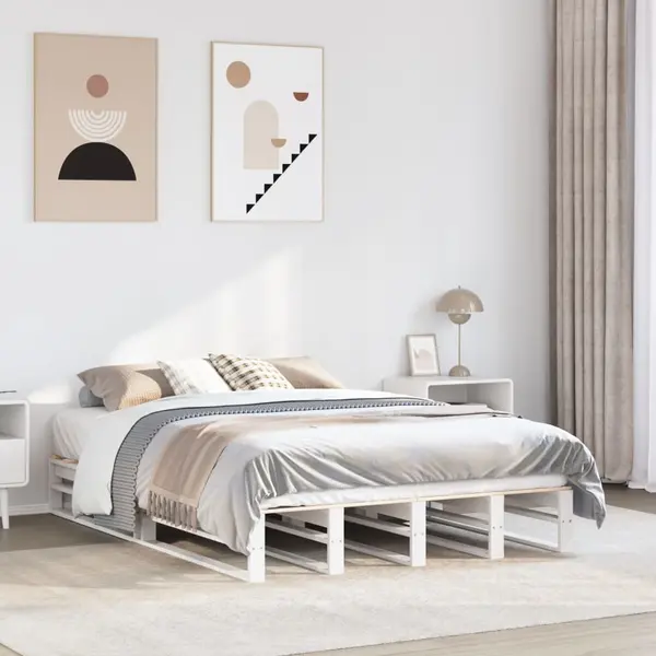 Gossi cadru de pat fara saltea, alb, 135x190 cm, lemn masiv de pin