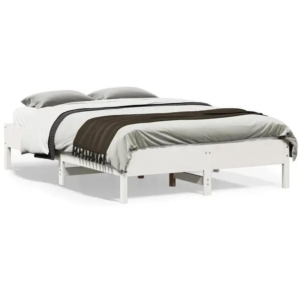 Gossi cadru de pat fara saltea, alb, 135x190 cm, lemn masiv de pin