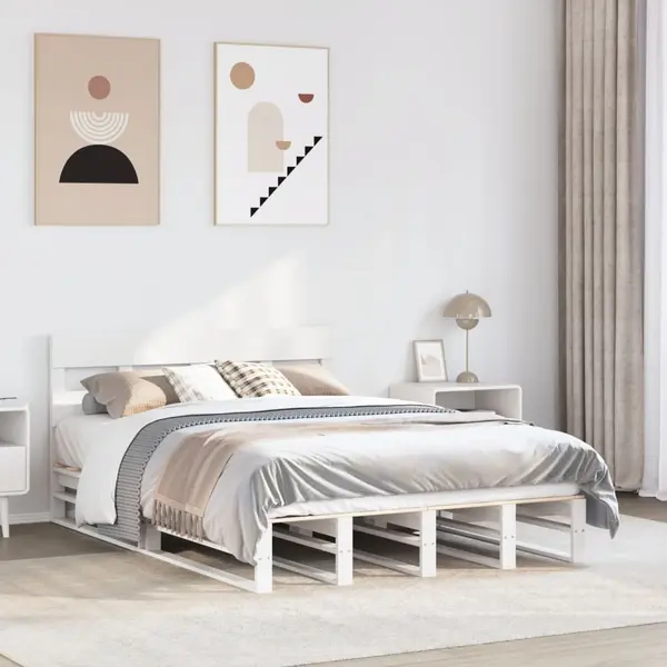 Gossi cadru de pat fara saltea, alb, 135x190 cm, lemn masiv de pin