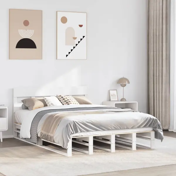 Gossi cadru de pat fara saltea, alb, 140x190 cm, lemn masiv de pin