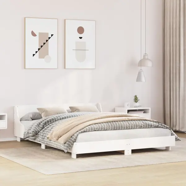 Gossi cadru de pat fara saltea, alb, 140x190 cm, lemn masiv de pin