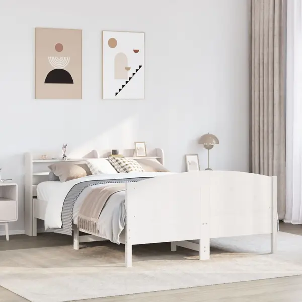 Gossi cadru de pat fara saltea, alb, 140x190 cm, lemn masiv de pin