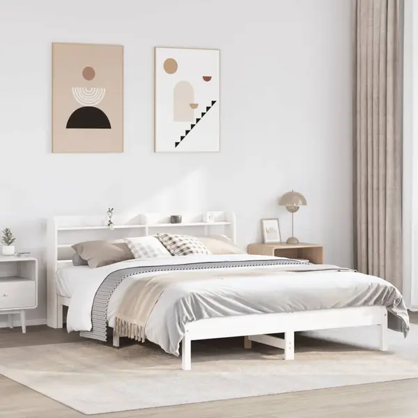 Gossi cadru de pat fara saltea, alb, 140x190 cm, lemn masiv de pin