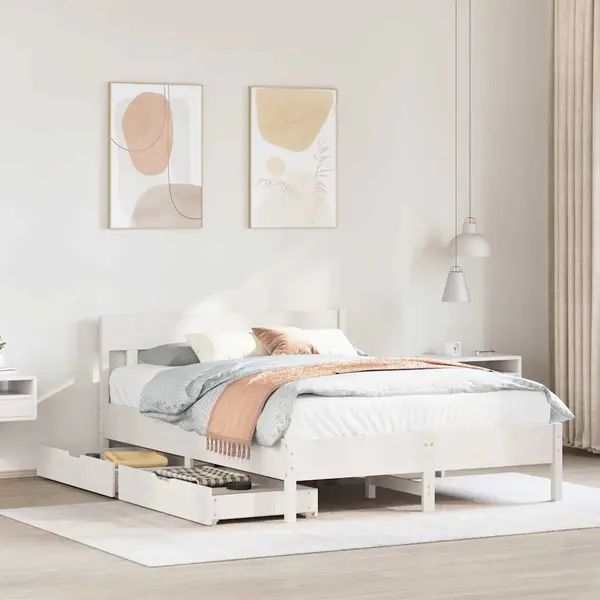 Gossi cadru de pat fara saltea, alb, 140x190 cm, lemn masiv de pin