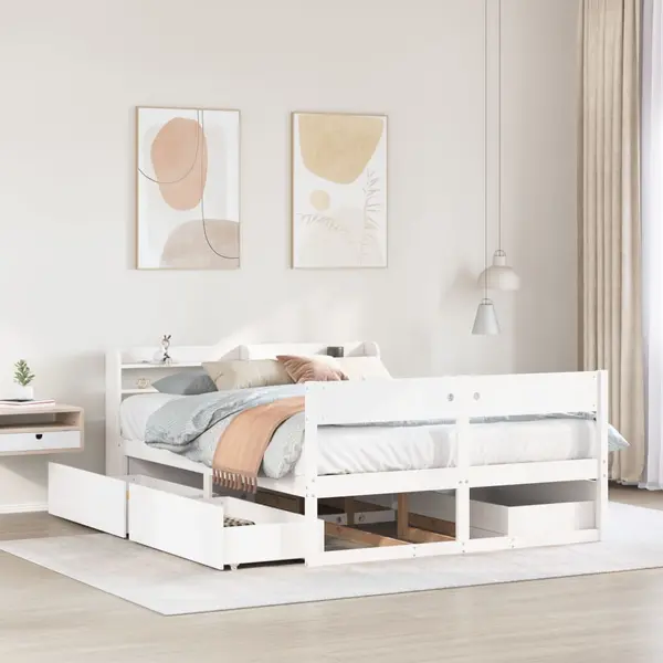 Gossi cadru de pat fara saltea, alb, 140x190 cm, lemn masiv de pin