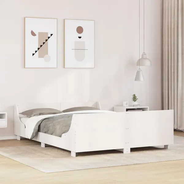 Gossi cadru de pat fara saltea, alb, 140x190 cm, lemn masiv de pin