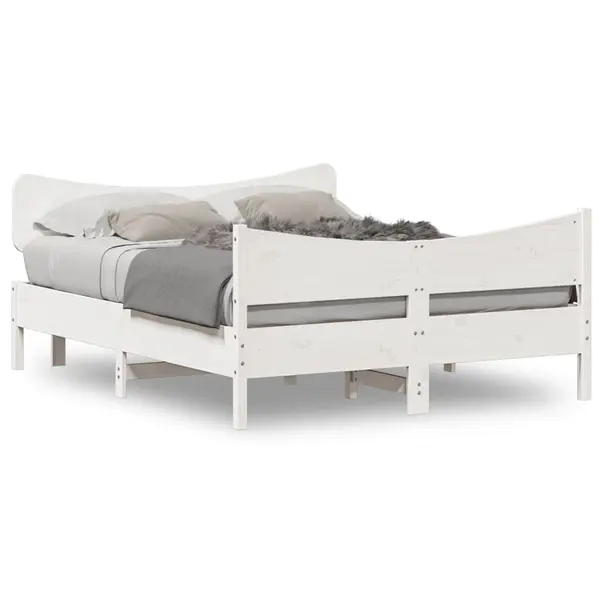 Gossi cadru de pat fara saltea, alb, 140x190 cm, lemn masiv de pin