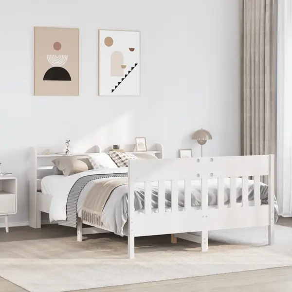 Gossi cadru de pat fara saltea, alb, 140x190 cm, lemn masiv de pin