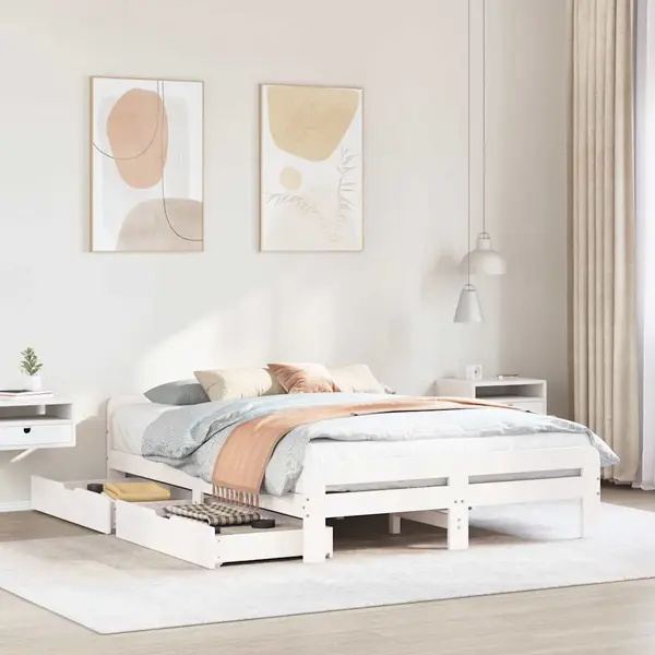 Gossi cadru de pat fara saltea, alb, 140x190 cm, lemn masiv de pin