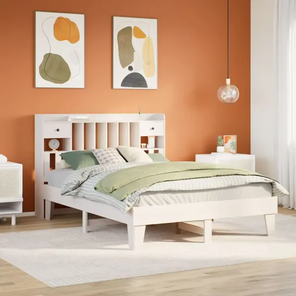 Gossi cadru de pat fara saltea, alb, 140x190 cm, lemn masiv de pin