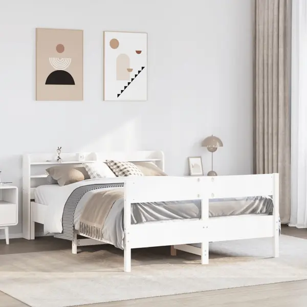 Gossi cadru de pat fara saltea, alb, 140x190 cm, lemn masiv de pin