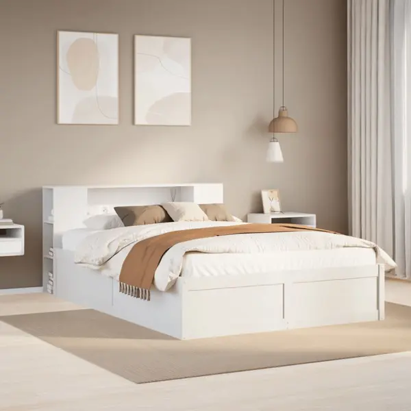 Gossi cadru de pat fara saltea, alb, 140x190 cm, lemn masiv de pin
