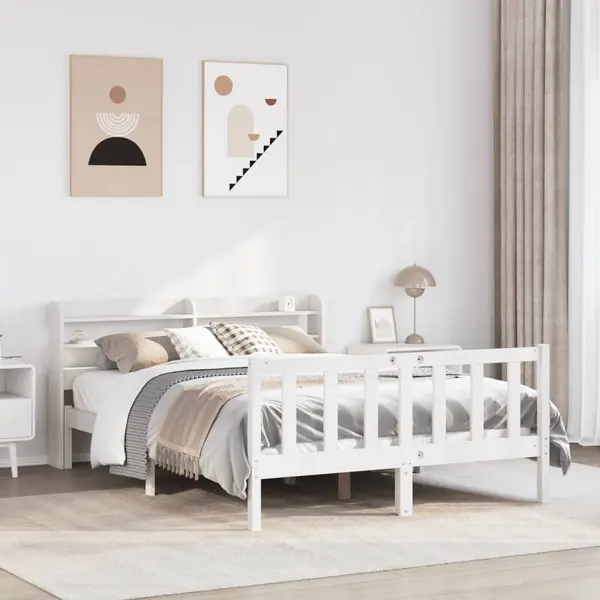 Gossi cadru de pat fara saltea, alb, 140x190 cm, lemn masiv de pin