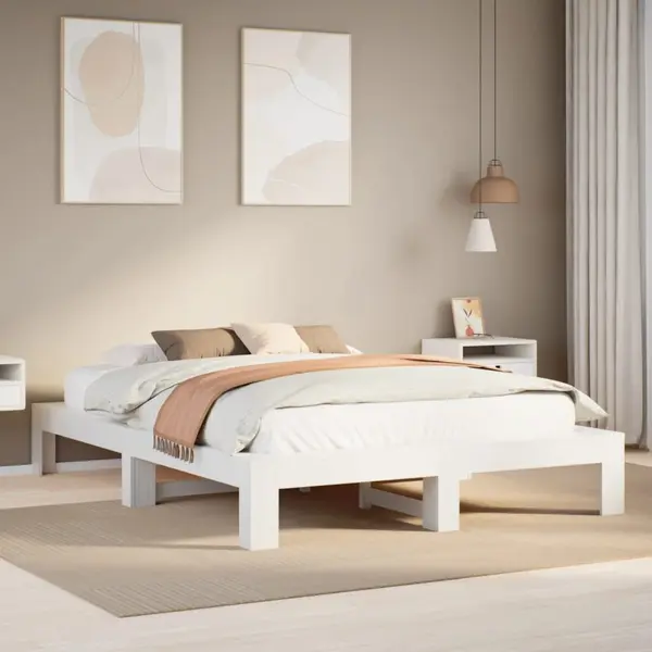 Gossi cadru de pat fara saltea, alb, 140x200 cm, lemn masiv pin