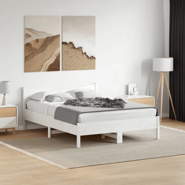 Gossi cadru de pat fara saltea, alb, 140x200 cm, lemn masiv pin