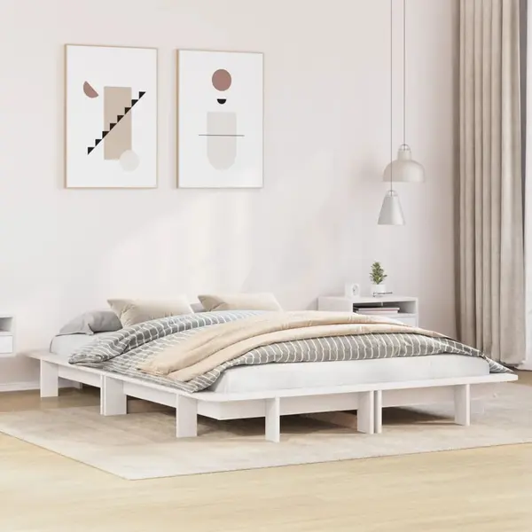 Gossi cadru de pat fara saltea, alb, 140x200 cm, lemn masiv pin