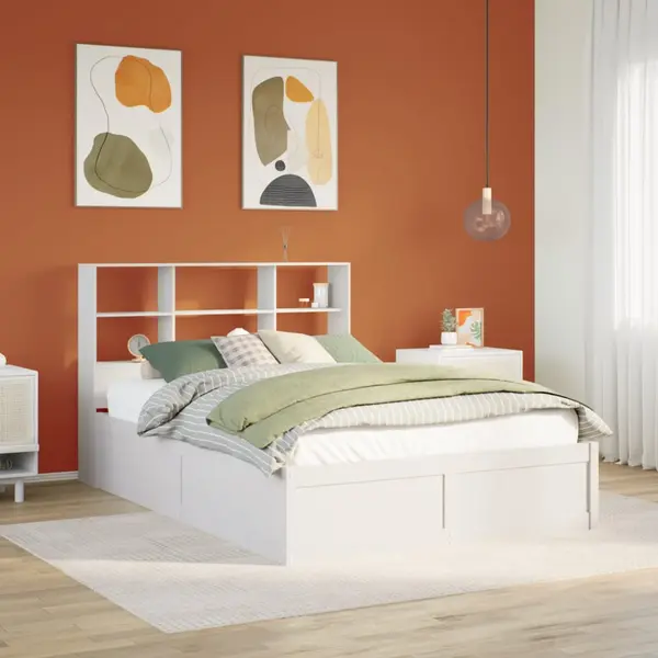 Gossi cadru de pat fara saltea, alb, 140x200 cm, lemn masiv pin