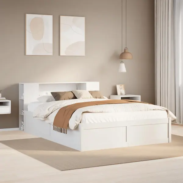 Gossi cadru de pat fara saltea, alb, 140x200 cm, lemn masiv pin