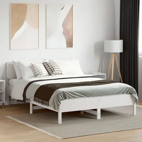 Gossi cadru de pat fara saltea, alb, 140x200 cm, lemn masiv pin