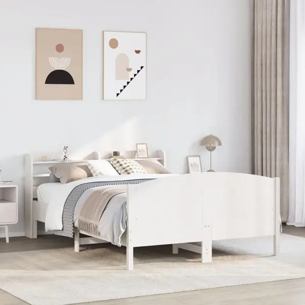 Gossi cadru de pat fara saltea, alb, 150x200 cm, lemn masiv pin