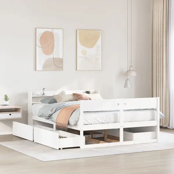 Gossi cadru de pat fara saltea, alb, 150x200 cm, lemn masiv pin