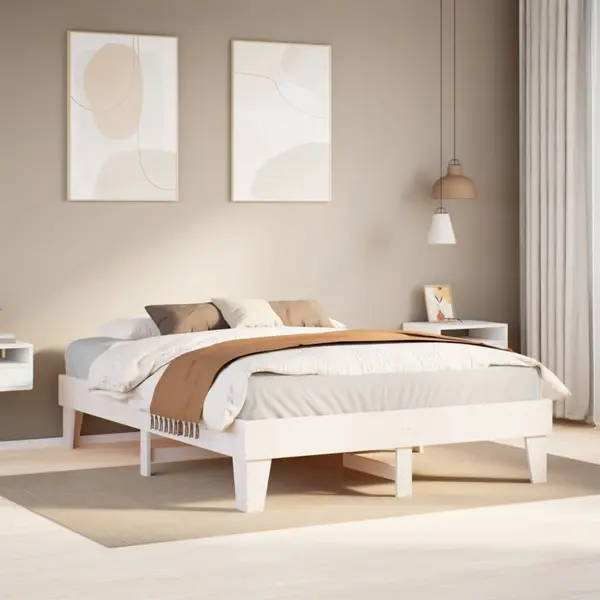 Gossi cadru de pat fara saltea, alb, 150x200 cm, lemn masiv pin