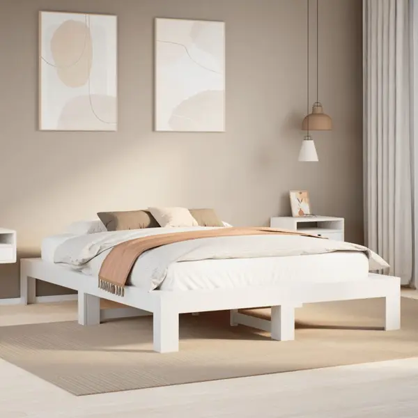 Gossi cadru de pat fara saltea, alb, 150x200 cm, lemn masiv pin