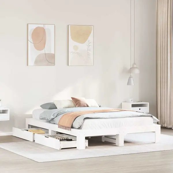 Gossi cadru de pat fara saltea, alb, 150x200 cm, lemn masiv pin