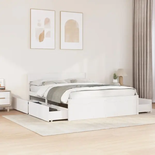 Gossi cadru de pat fara saltea, alb, 150x200 cm, lemn masiv pin
