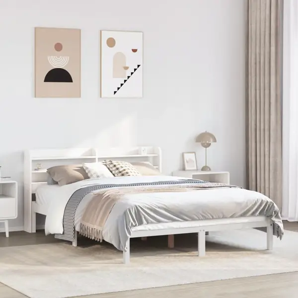 Gossi cadru de pat fara saltea, alb, 150x200 cm, lemn masiv pin