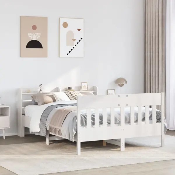 Gossi cadru de pat fara saltea, alb, 150x200 cm, lemn masiv pin