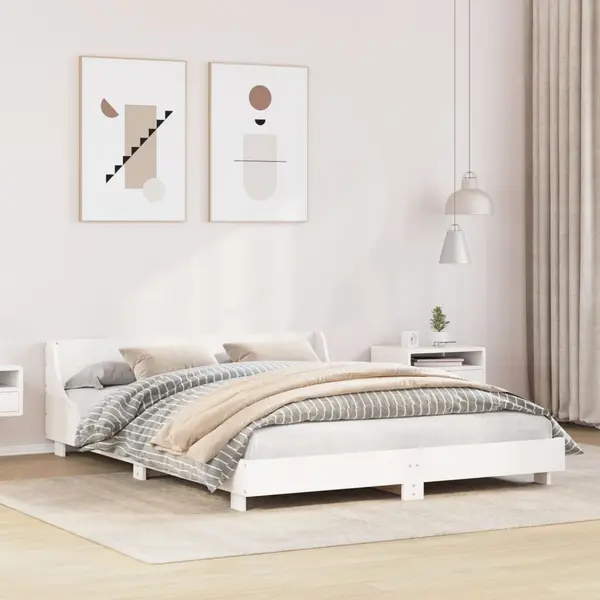 Gossi cadru de pat fara saltea, alb, 150x200 cm, lemn masiv pin