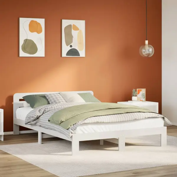 Gossi cadru de pat fara saltea, alb, 150x200 cm, lemn masiv pin