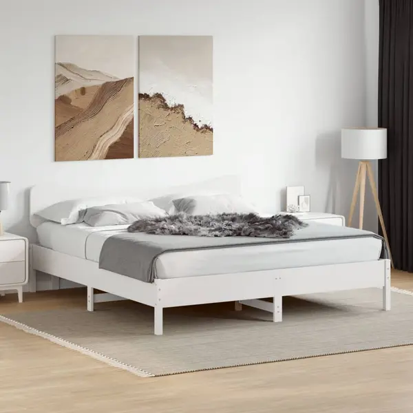 Gossi cadru de pat fara saltea, alb, 160x200 cm, lemn masiv pin