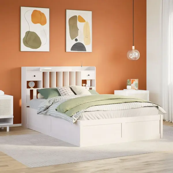 Gossi cadru de pat fara saltea, alb, 160x200 cm, lemn masiv pin