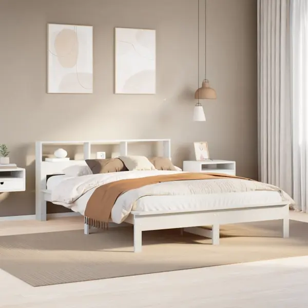 Gossi cadru de pat fara saltea, alb, 160x200 cm, lemn masiv pin