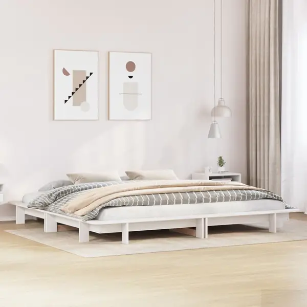 Gossi cadru de pat fara saltea, alb, 160x200 cm, lemn masiv pin