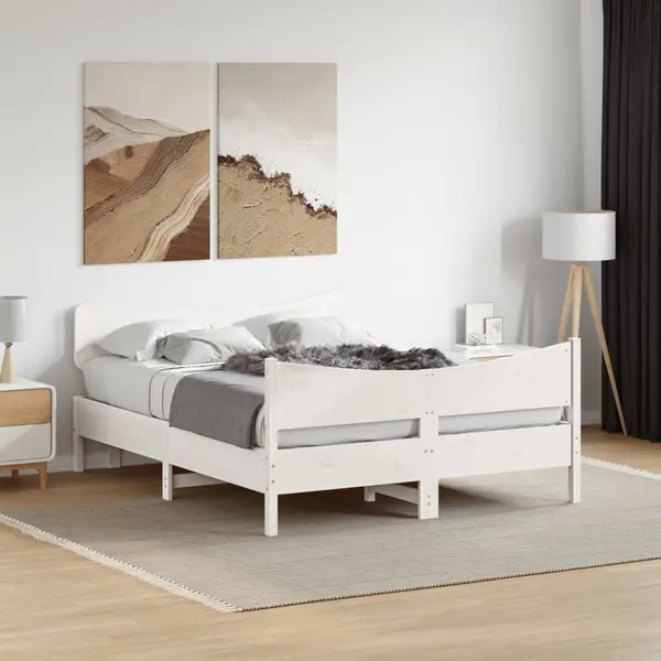 Gossi cadru de pat fara saltea, alb, 160x200 cm, lemn masiv pin