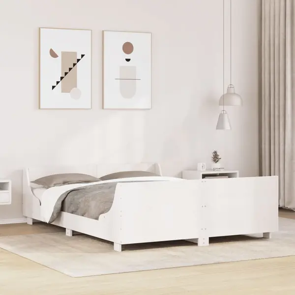 Gossi cadru de pat fara saltea, alb, 160x200 cm, lemn masiv pin