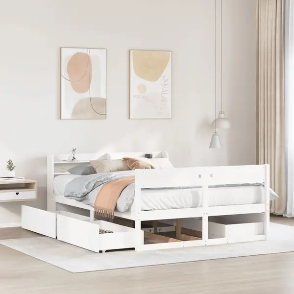 Gossi cadru de pat fara saltea, alb, 160x200 cm, lemn masiv pin