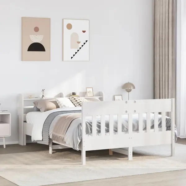 Gossi cadru de pat fara saltea, alb, 160x200 cm, lemn masiv pin