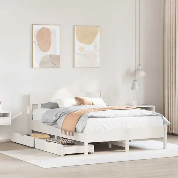 Gossi cadru de pat fara saltea, alb, 160x200 cm, lemn masiv pin
