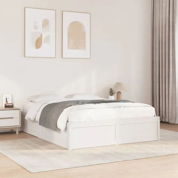 Gossi cadru de pat fara saltea, alb, 160x200 cm, lemn masiv pin